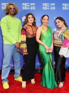 JEDDAH, SAUDI ARABIA - DECEMBER 06: (L-R) Huss Khan, Hira Yousafzai, Amtul Baweja and Hirra Farooqi attend the screening of "Solatia" during the Red Sea International Film Festival 2023 at VOX Cinema on December 06, 2023 in Jeddah, Saudi Arabia. (Photo by Eamonn M. McCormack/Getty Images for The Red Sea International Film Festival)